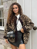 Leopar Desenli Oversize Kış Kabanı Kahverengi Uzun Kol | Lorlia