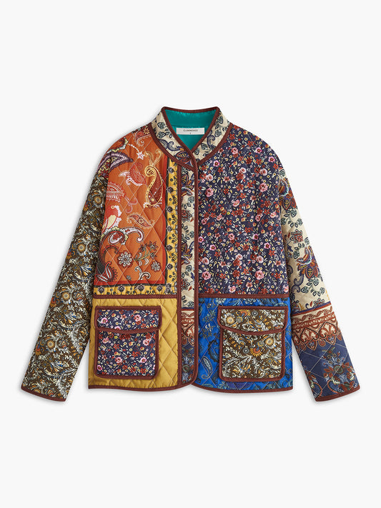 Patchwork Baskılı Uzun Kol Ceket Çok Renkli Oversize | Lorlia