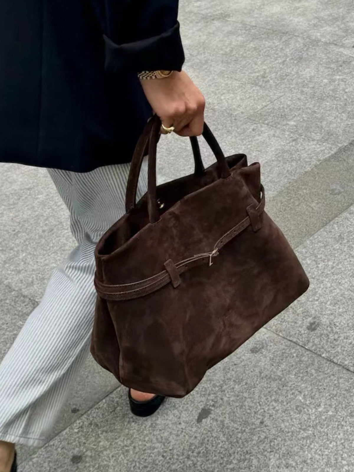 Vintage Toka Detaylı Saplı Çanta Koyu Kahverengi | Lorlia