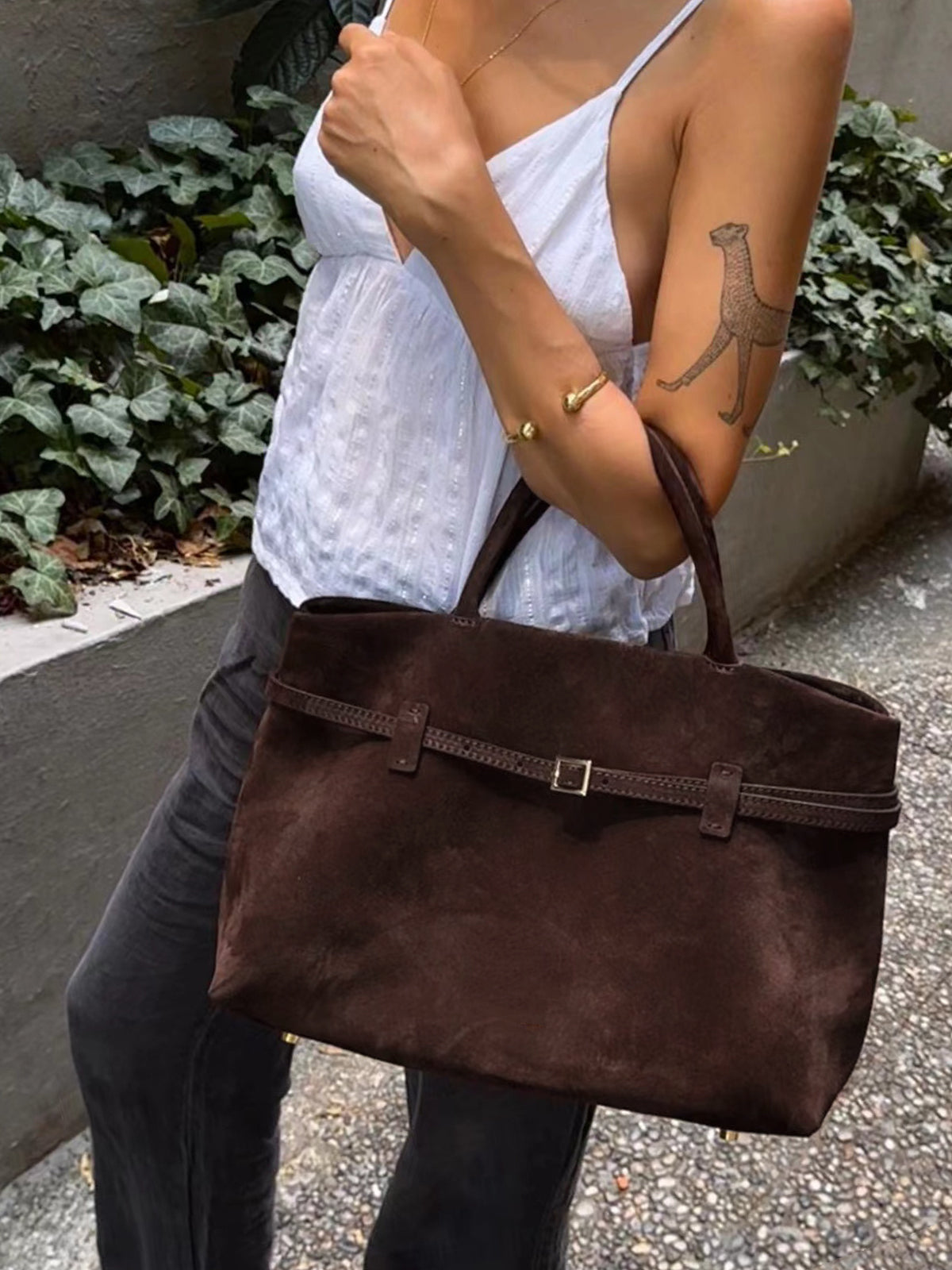 Vintage Toka Detaylı Saplı Çanta Koyu Kahverengi | Lorlia