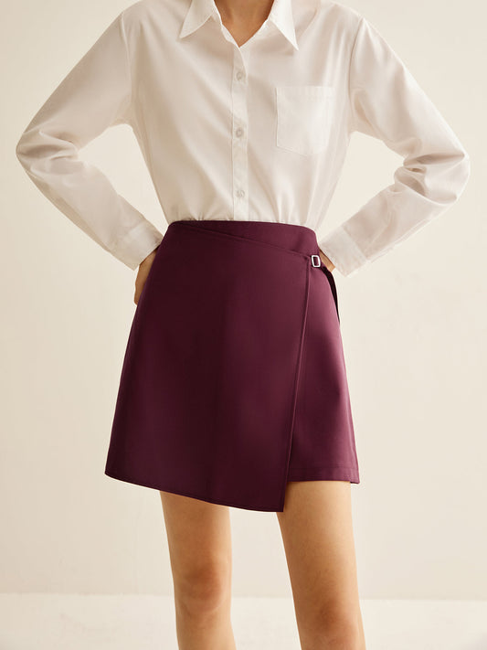 Bordo Sarma Mini Etek Asimetrik Kesim | Lorlia
