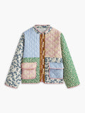 Açık Patchwork Ceket Uzun Kol Çok Renkli Dokuma | Lorlia