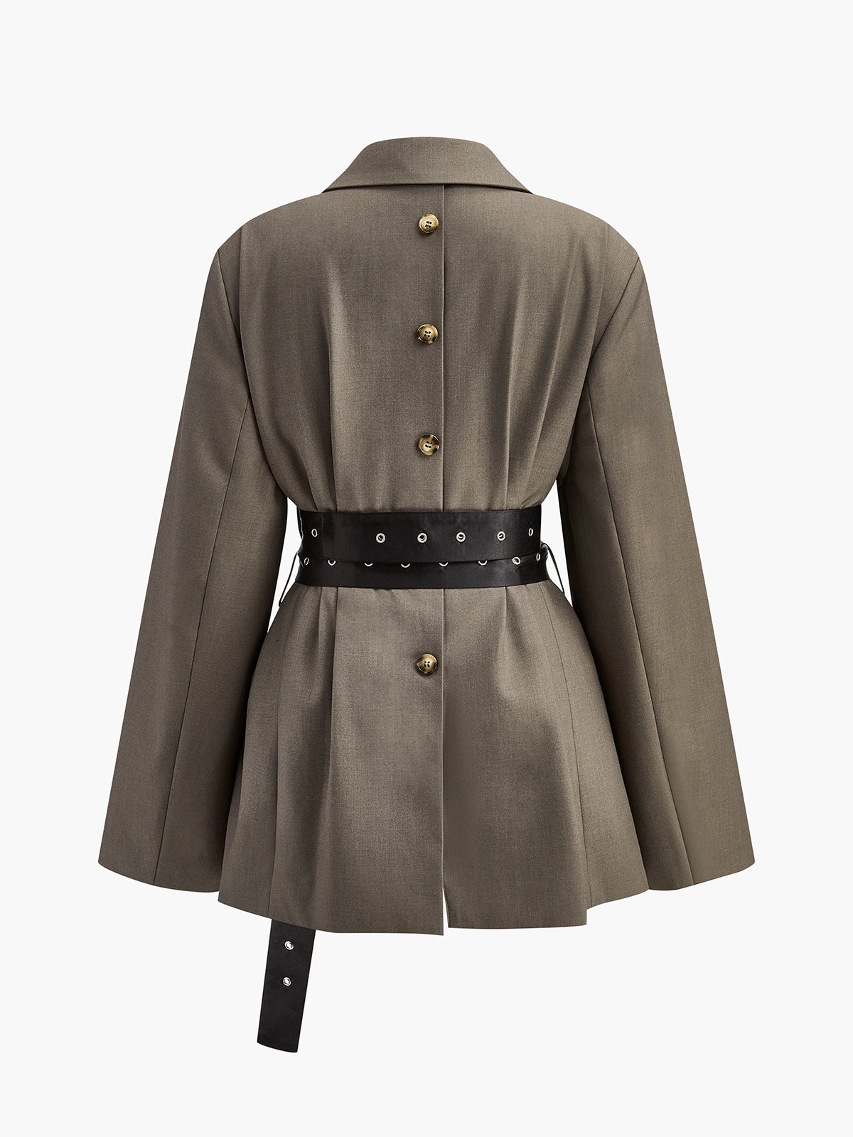 Kemerli Retro Düğmeli Blazer Koyu Kahverengi Uzun Kol | Lorlia