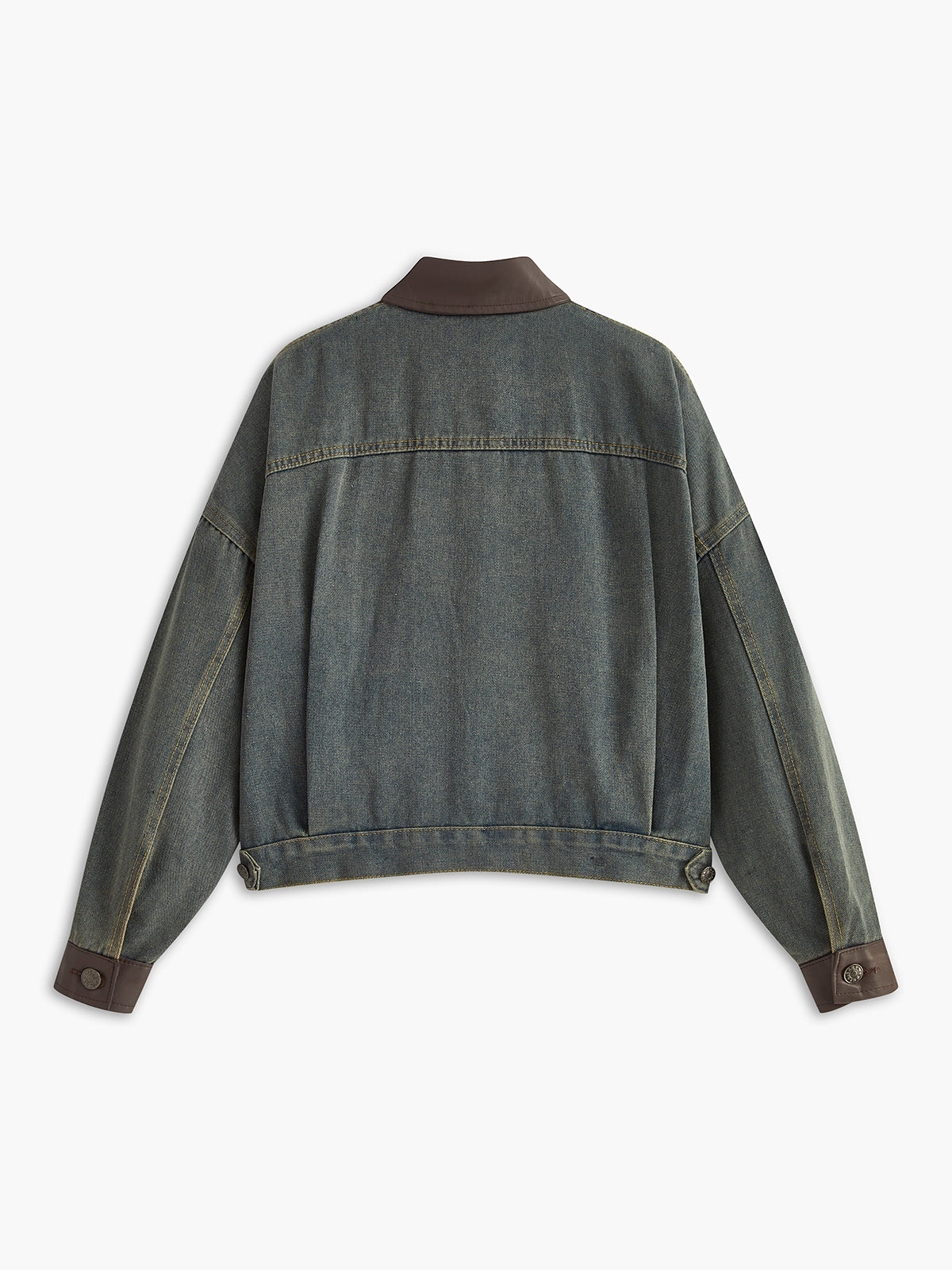 Vintage Kontrast Süslü Yaka Denim Ceket Koyu Kahverengi Uzun Kol | Lorlia