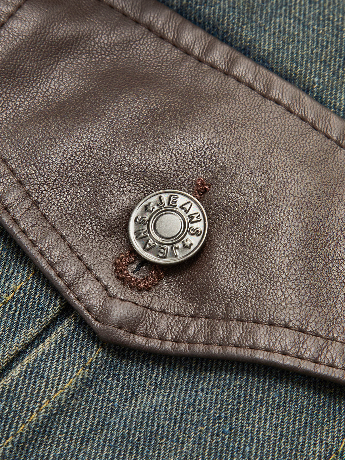 Vintage Kontrast Süslü Yaka Denim Ceket Koyu Kahverengi Uzun Kol | Lorlia
