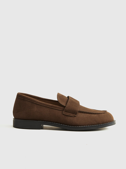 Süet Penny Loafer Ayakkabı Kahverengi Mikrofiber Deri