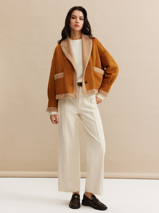 Boheme Minky Astarlı Süet Ceket Kahverengi Oversized | Lorlia