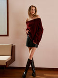 Tek Omuz Drapeli Triko Kazak Bordo Oversize | Lorlia