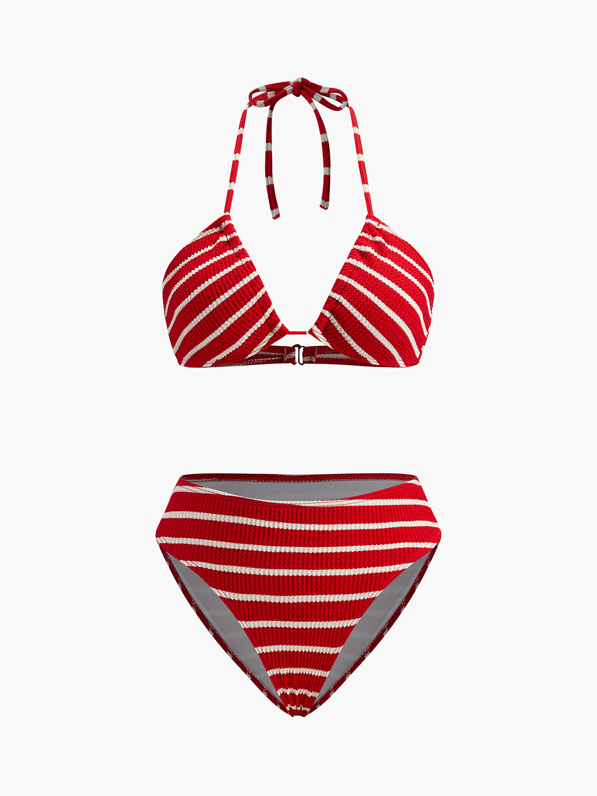 Çizgili Bikini Takımı Şort Kırmızı Halter Yaka | Lorlia
