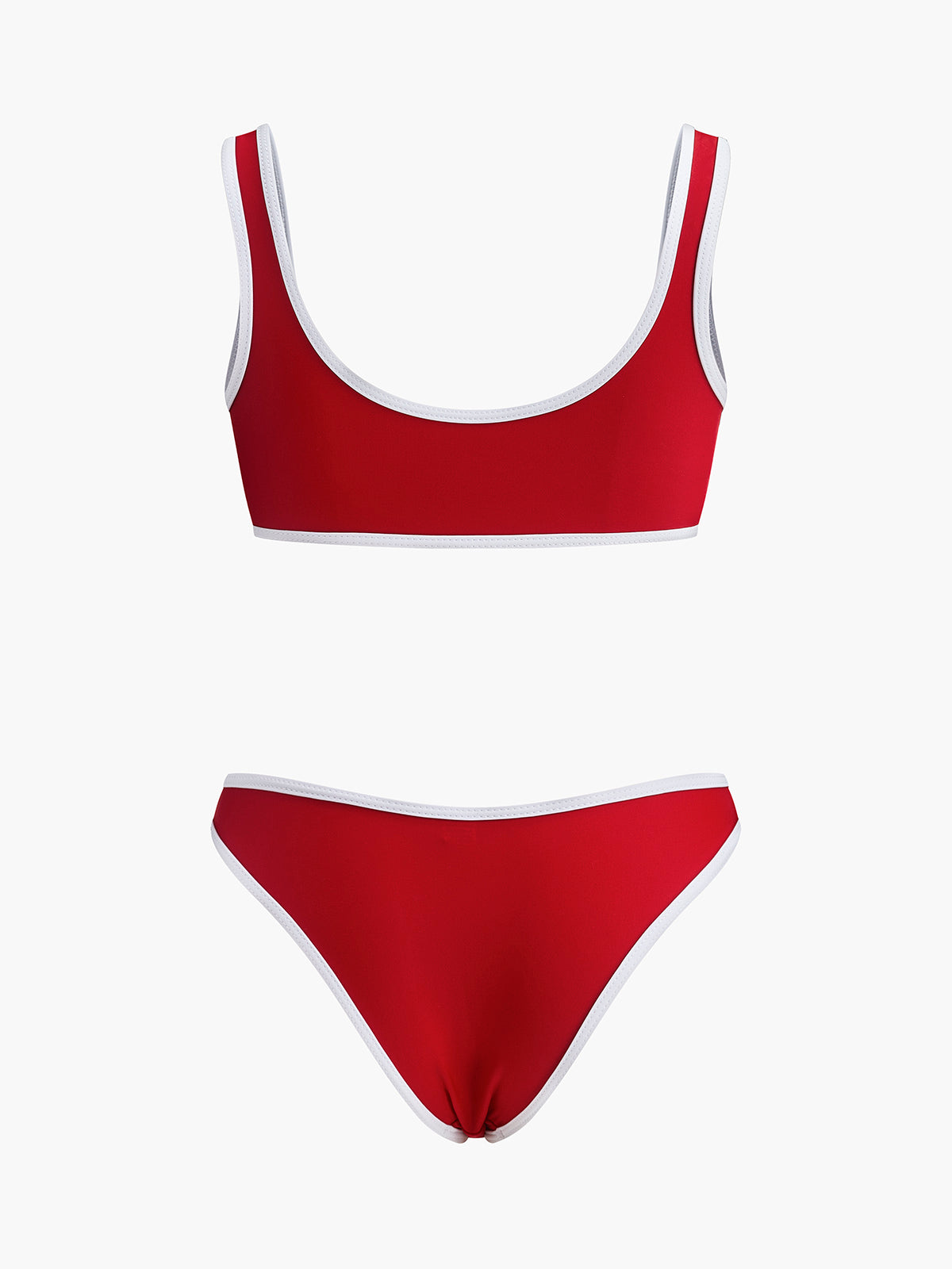 Kontrast Dikişli V Yaka Bikini Takımı Kırmızı | Lorlia
