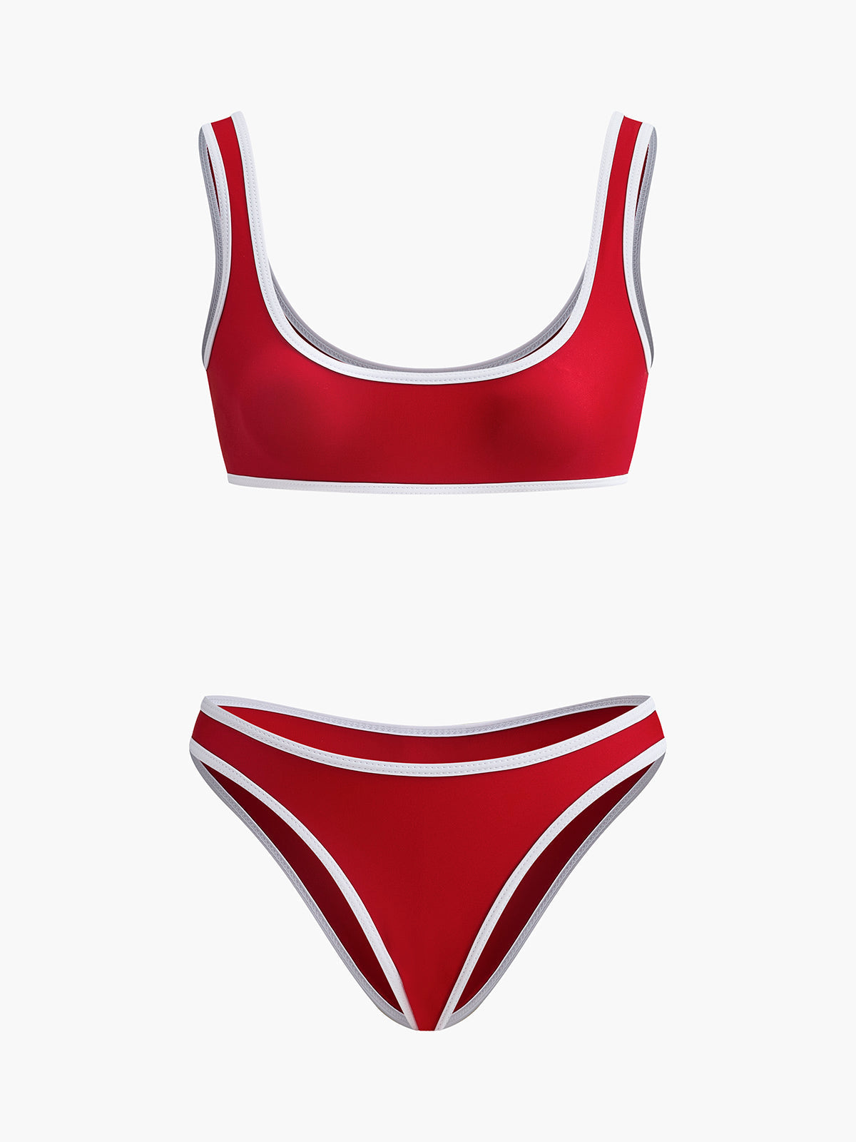 Kontrast Dikişli V Yaka Bikini Takımı Kırmızı | Lorlia