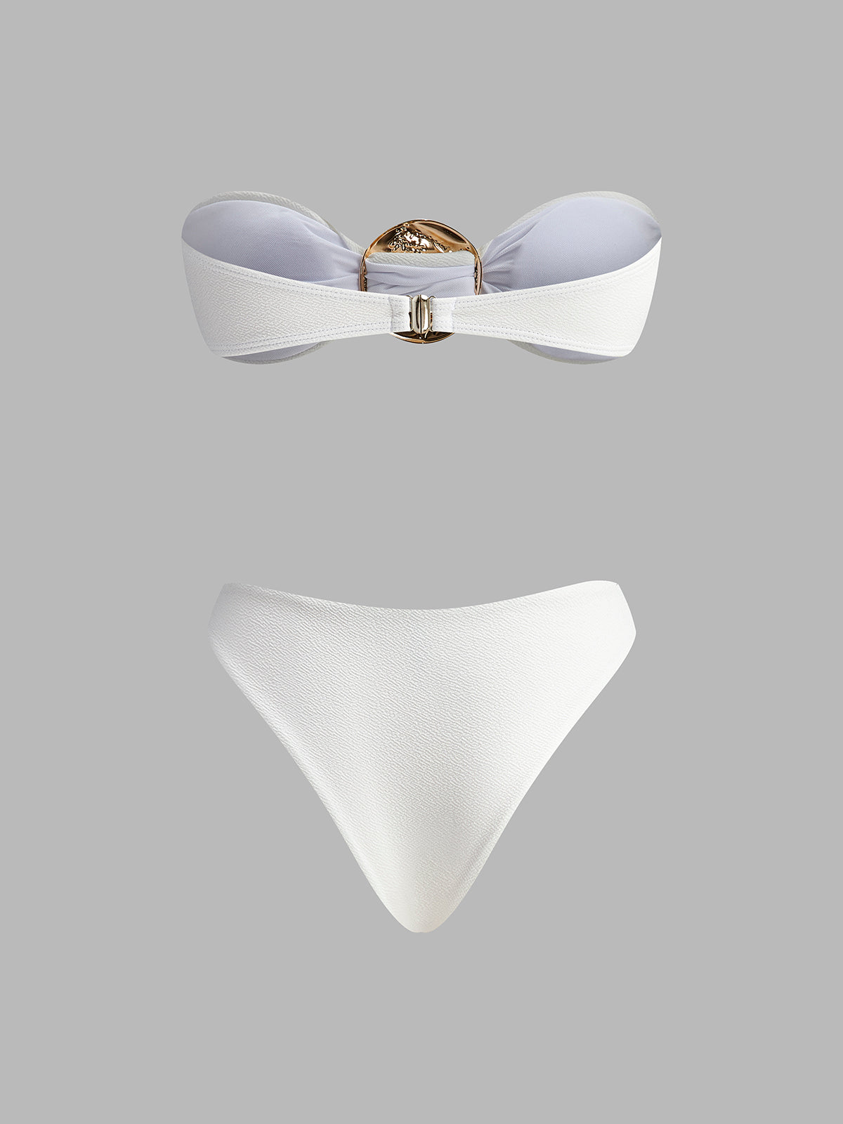 Altın Detaylı Tek Omuz Bikini Beyaz Şık Kapama | Lorlia