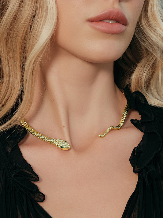 Şık Yılan Esintili Choker Kolye Altın Alaşım | Lorlia