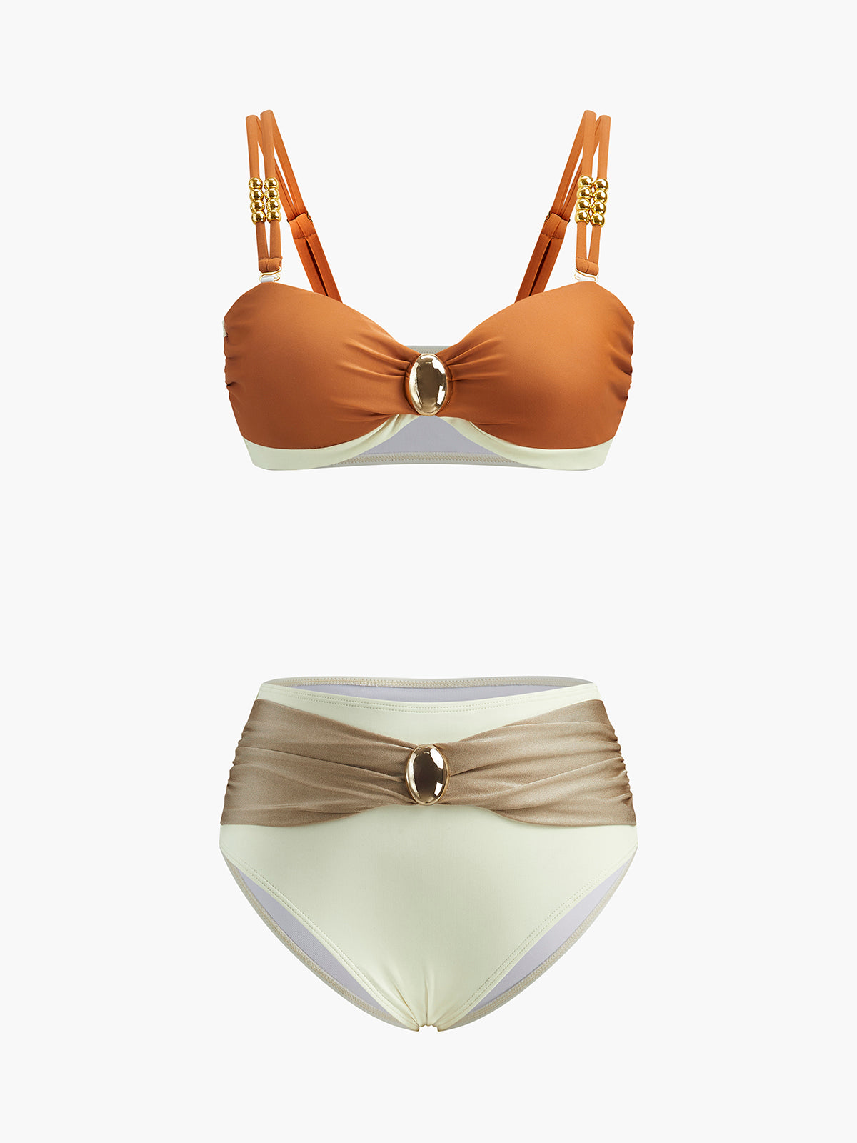 Renk Bloklu Bikini Seti Kemer Detaylı Haki | Lorlia