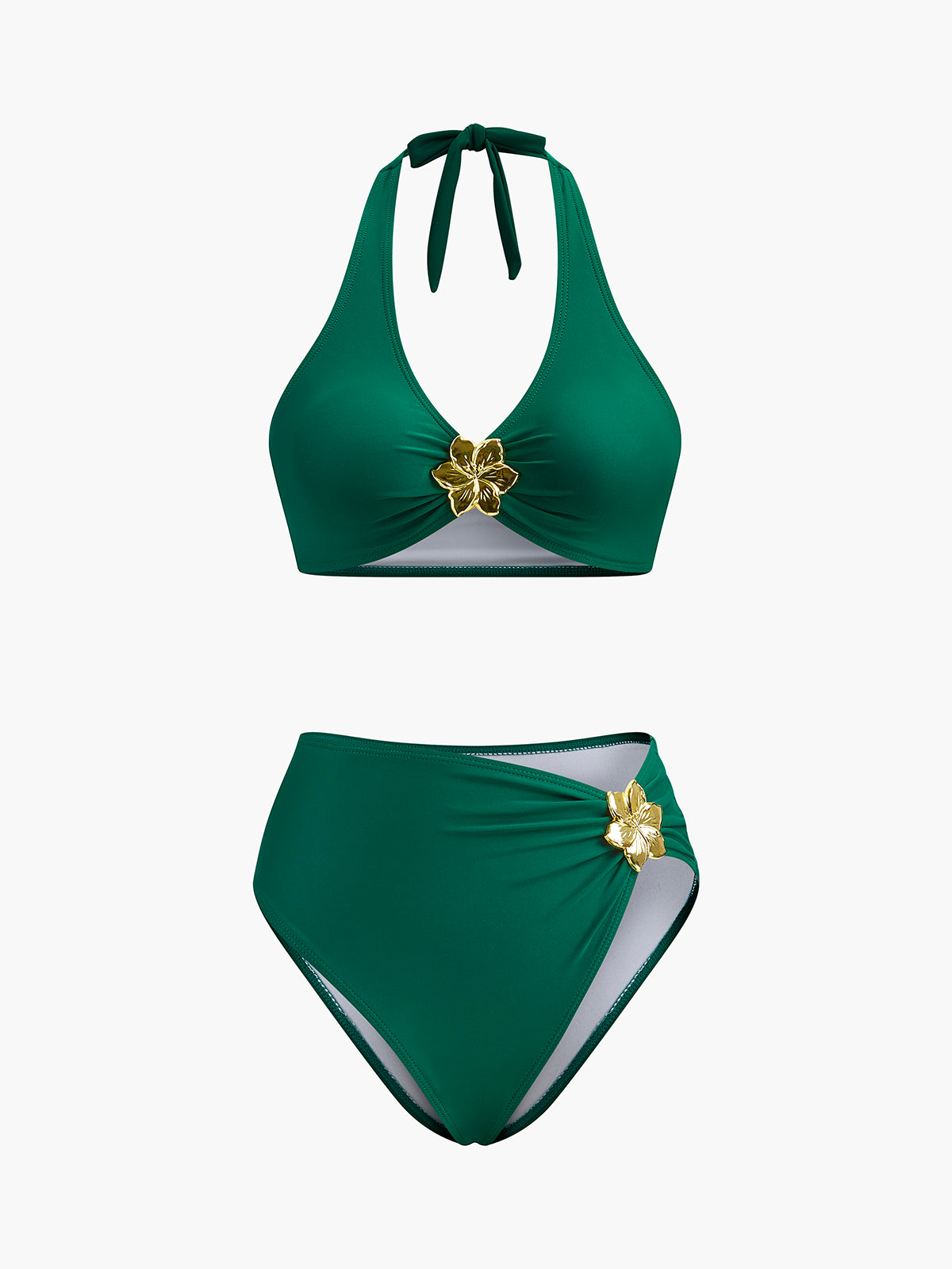 Metal Çiçek Detaylı Halter Bikini Takımı Yeşil | Lorlia