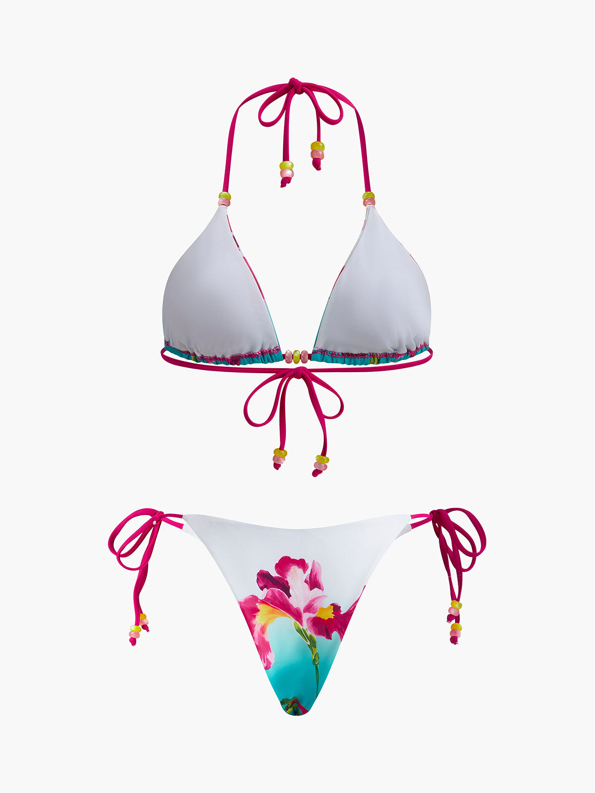 Çiçekli Boncuklu Bikini Takımı Çok Renkli Halter