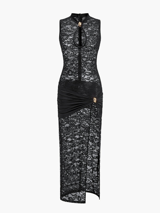 Dantel Detay Maxi Elbise | Lorlia