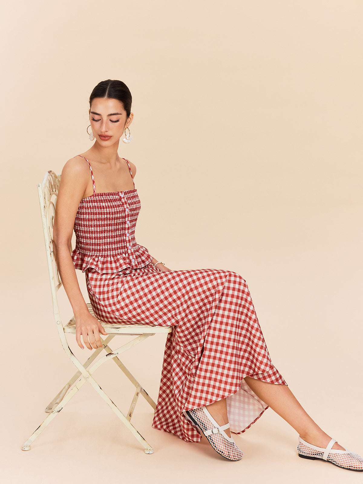 Kareli Cepli Maxi Etek Kırmızı Vintage Tarzı | Lorlia
