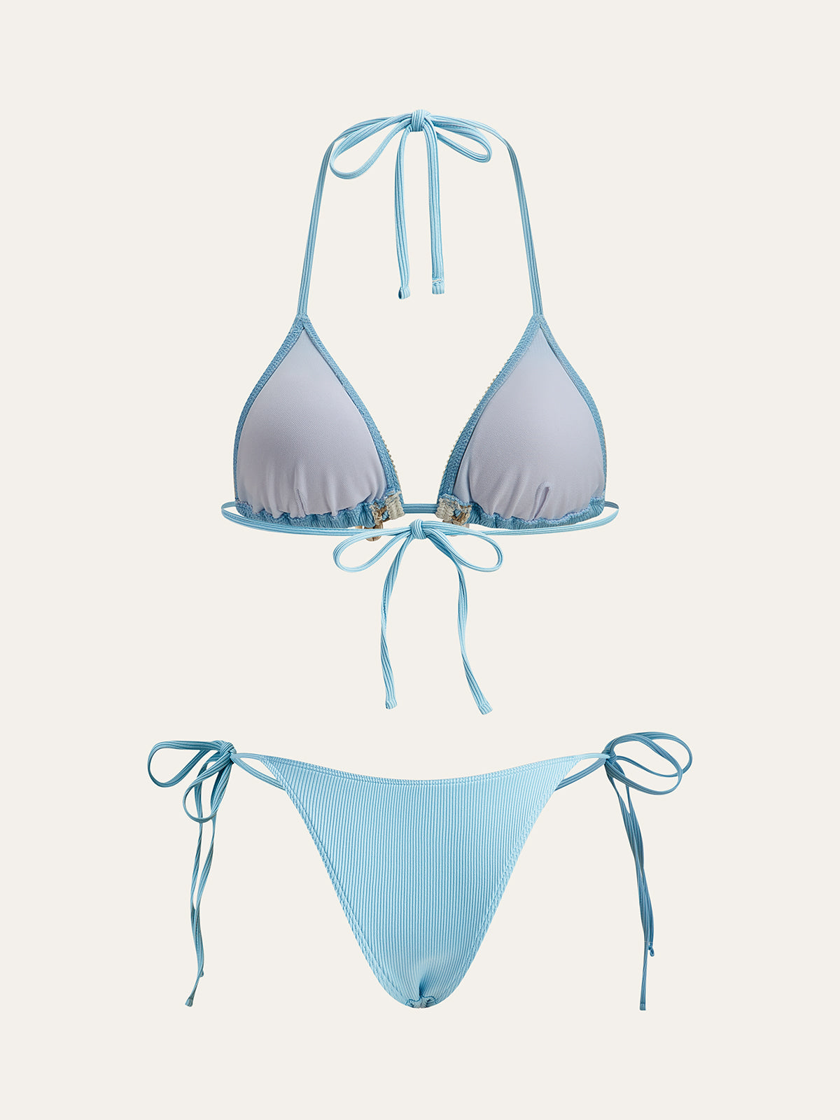 Takımlı Bikini Kontrast Biye Detaylı Açık Mavi | Lorlia