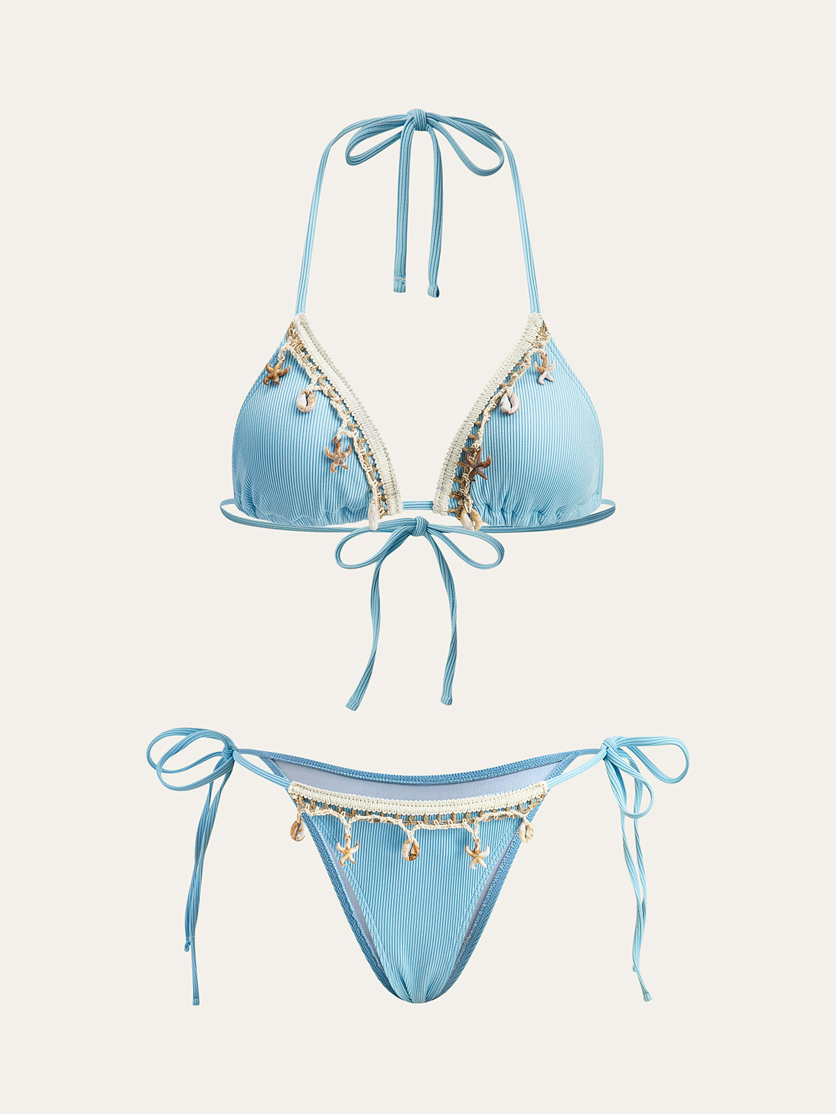 Takımlı Bikini Kontrast Biye Detaylı Açık Mavi | Lorlia