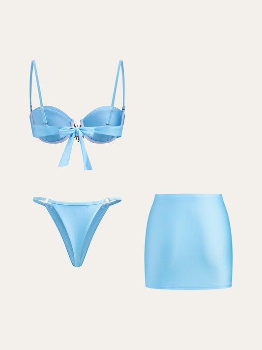 Charm Soleil Bikini Takımı Metal Detaylı Pareo Etek Açık Mavi | Lorlia