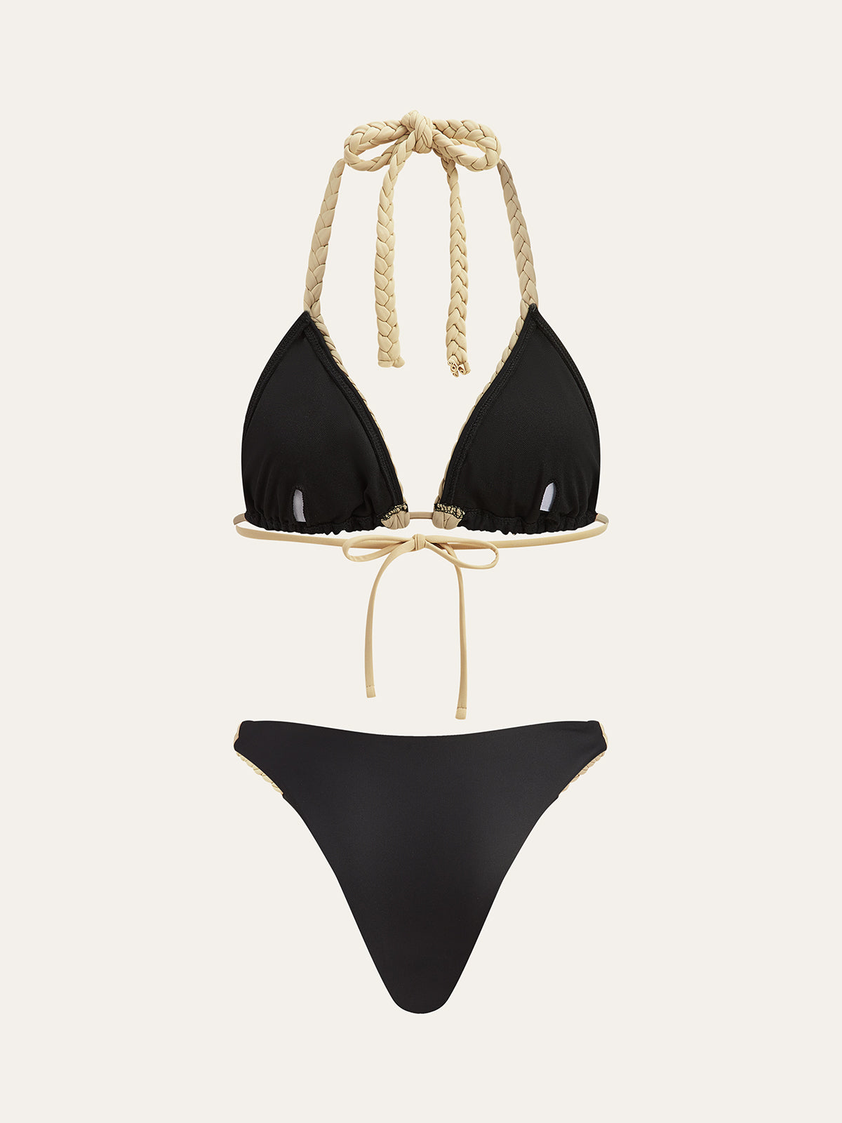 Örgülü Askılı Bikini Takımı Siyah Kontrast Biyeli | Lorlia
