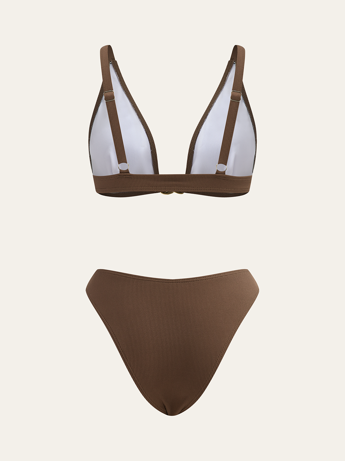 Metal Detaylı Bikini Takımı Kahverengi Örgü Desenli | Lorlia
