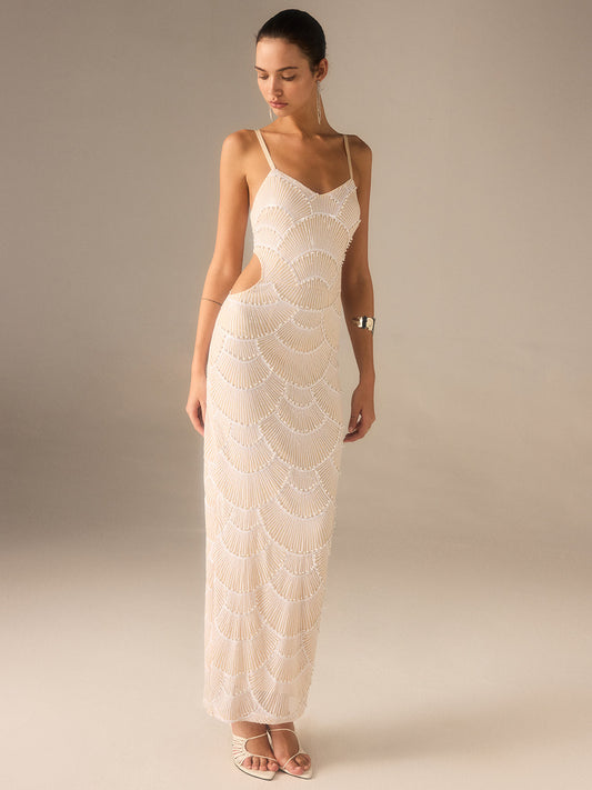 Desen Detay Maxi Abiye Elbise | Lorlia