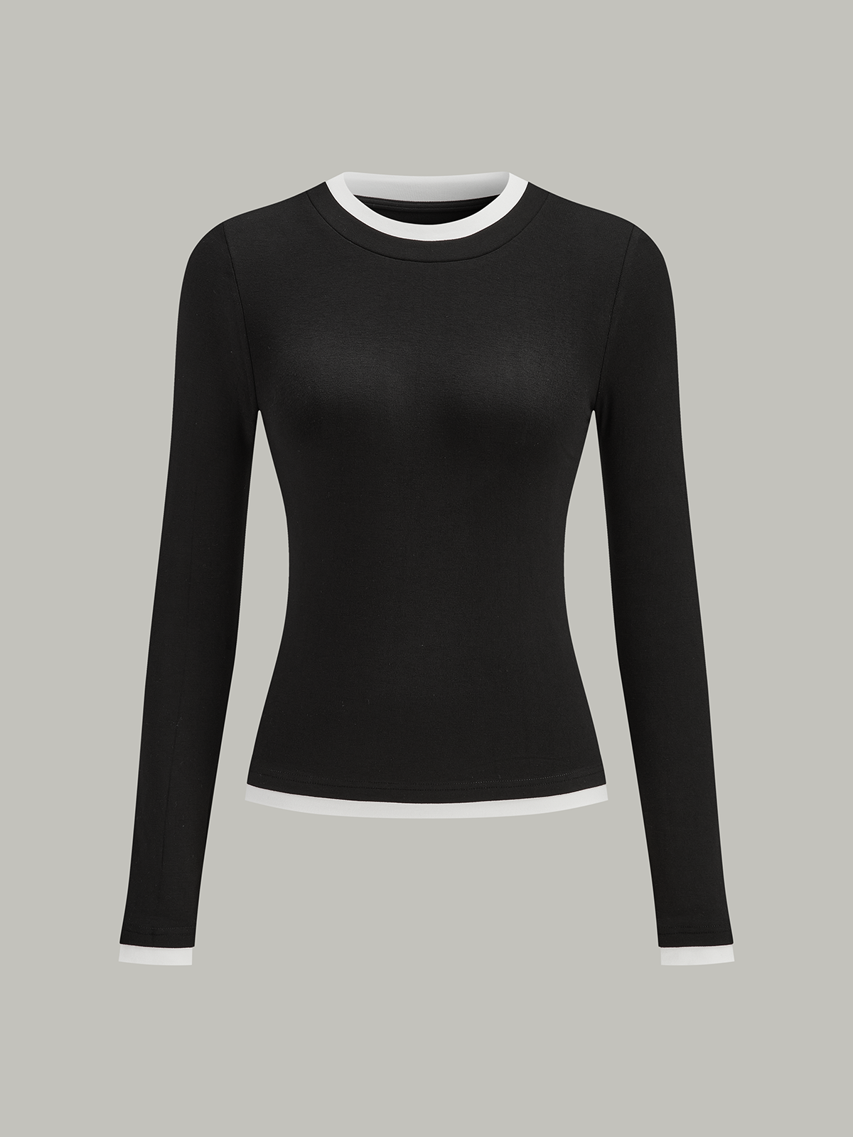 Kontrast Dikiş Uzun Kollu Tişört Siyah Slim Fit | Lorlia