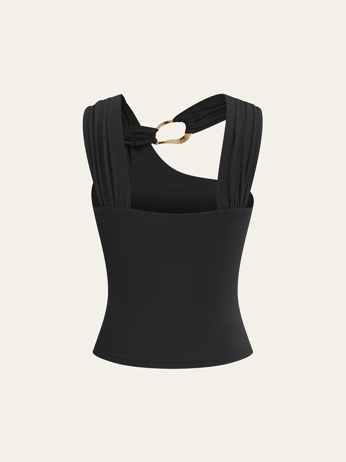 Asimetrik Askı Metal Detaylı Kolsuz Bluz Siyah Slim Fit