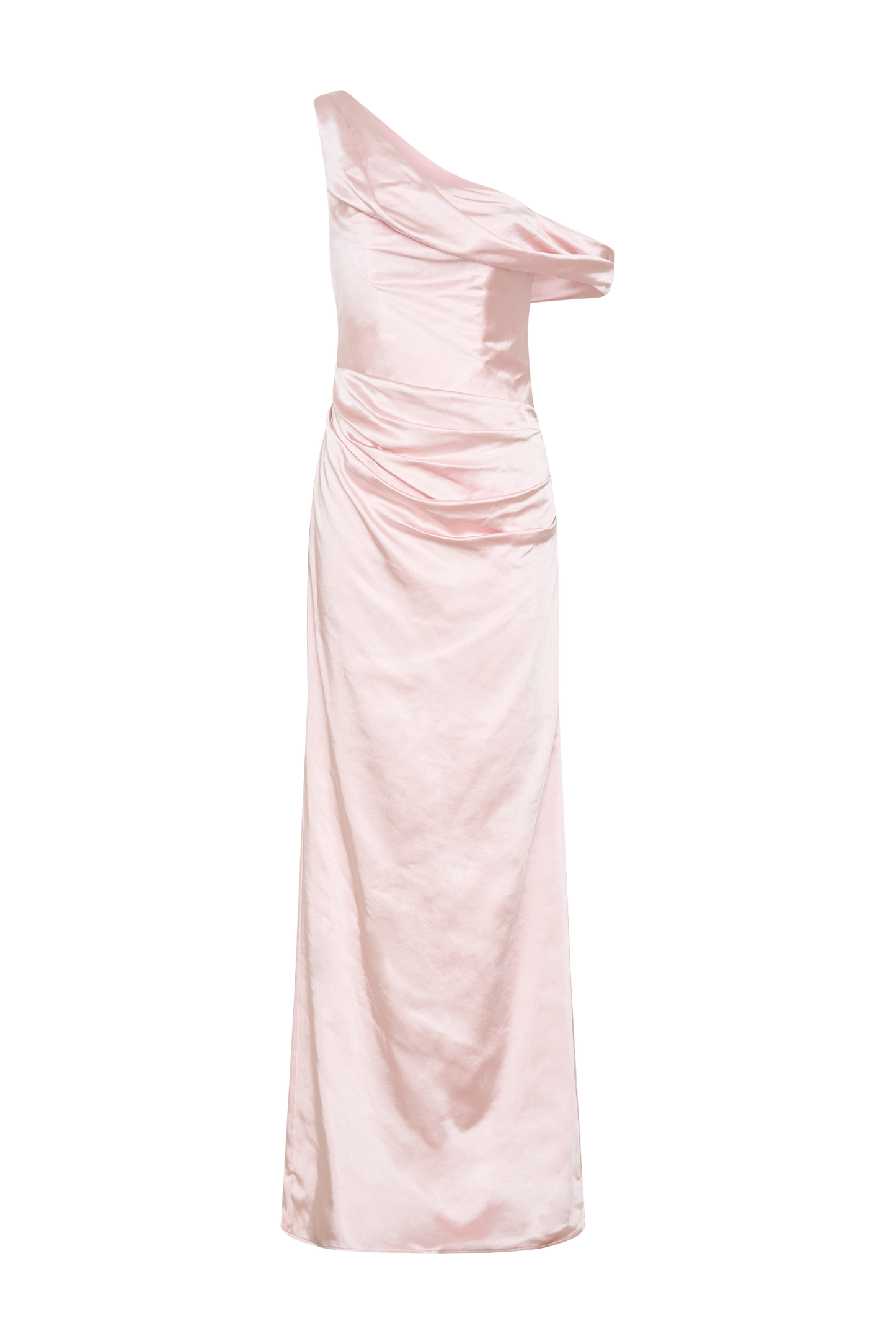 ROF Dalia Düşük Omuzlu Saten Maxi Elbise - Soft Pembe