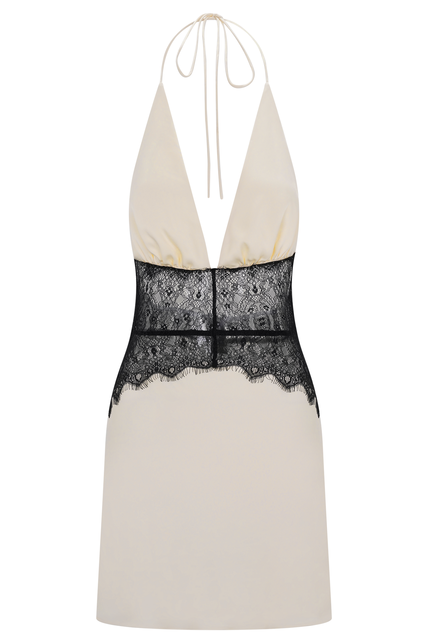 Dinah Siyah Krem Dantelli Saten Mini Elbise | Lorlia