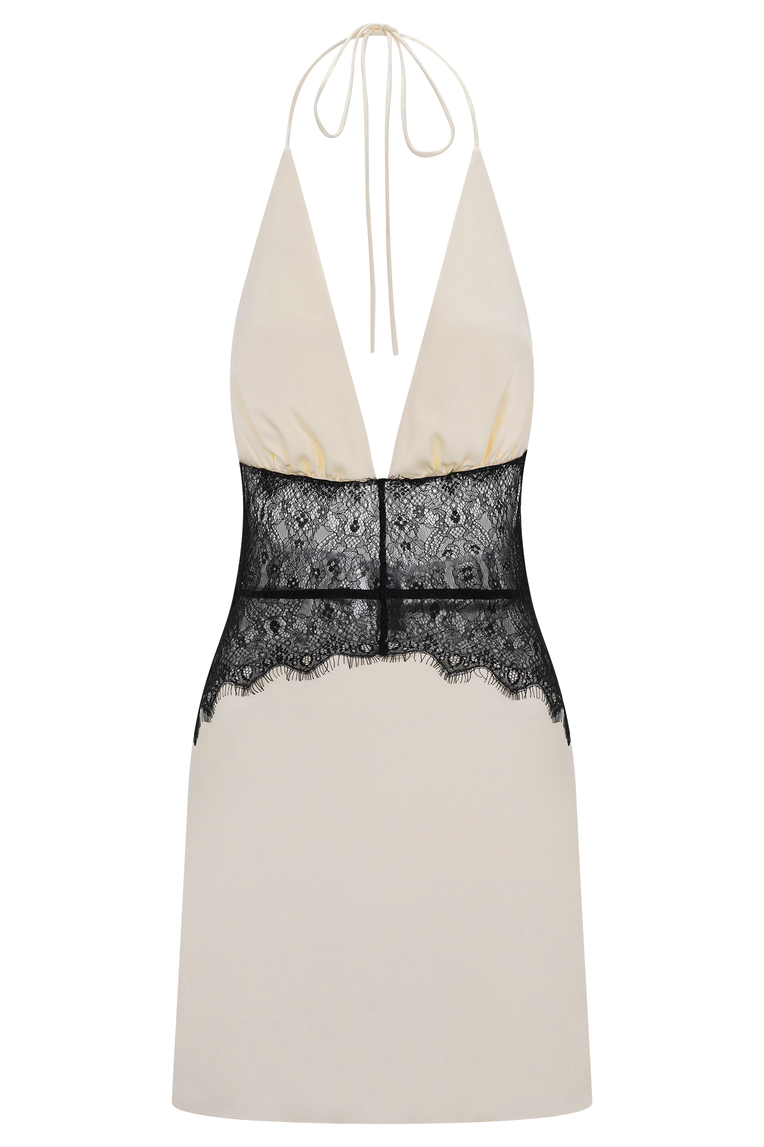 Dinah Siyah Krem Dantelli Saten Mini Elbise | Lorlia