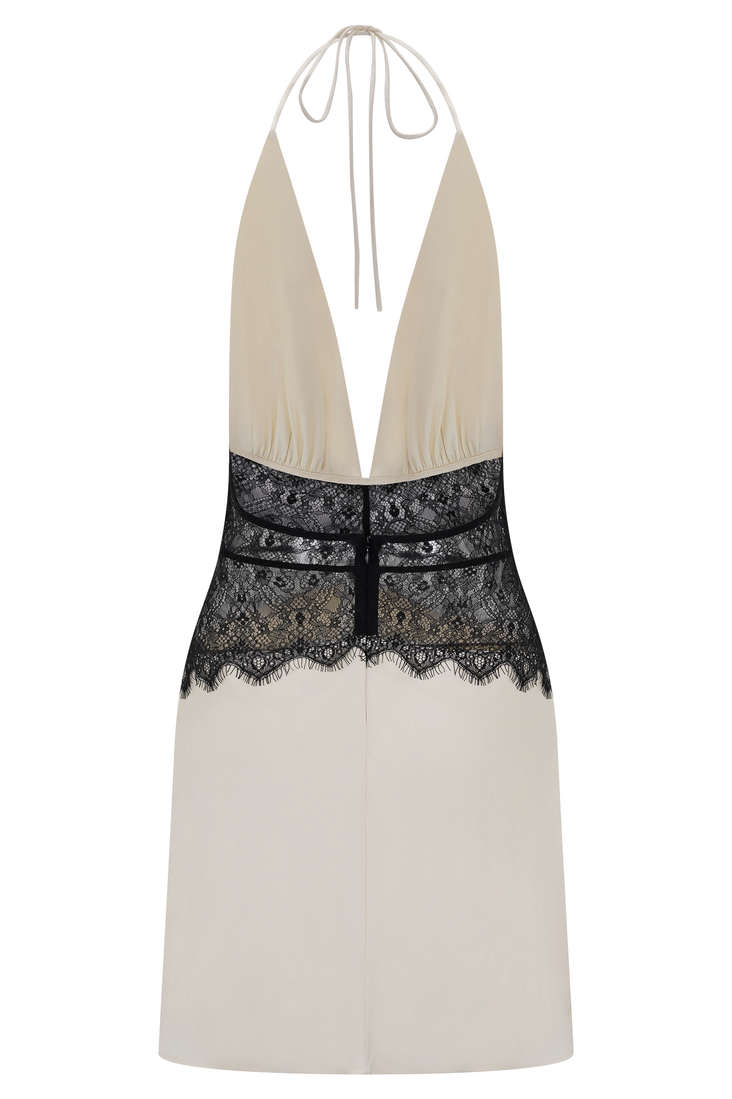 Dinah Siyah Krem Dantelli Saten Mini Elbise | Lorlia