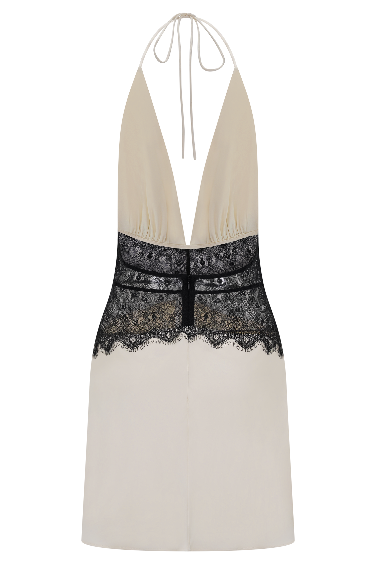 Dinah Siyah Krem Dantelli Saten Mini Elbise | Lorlia
