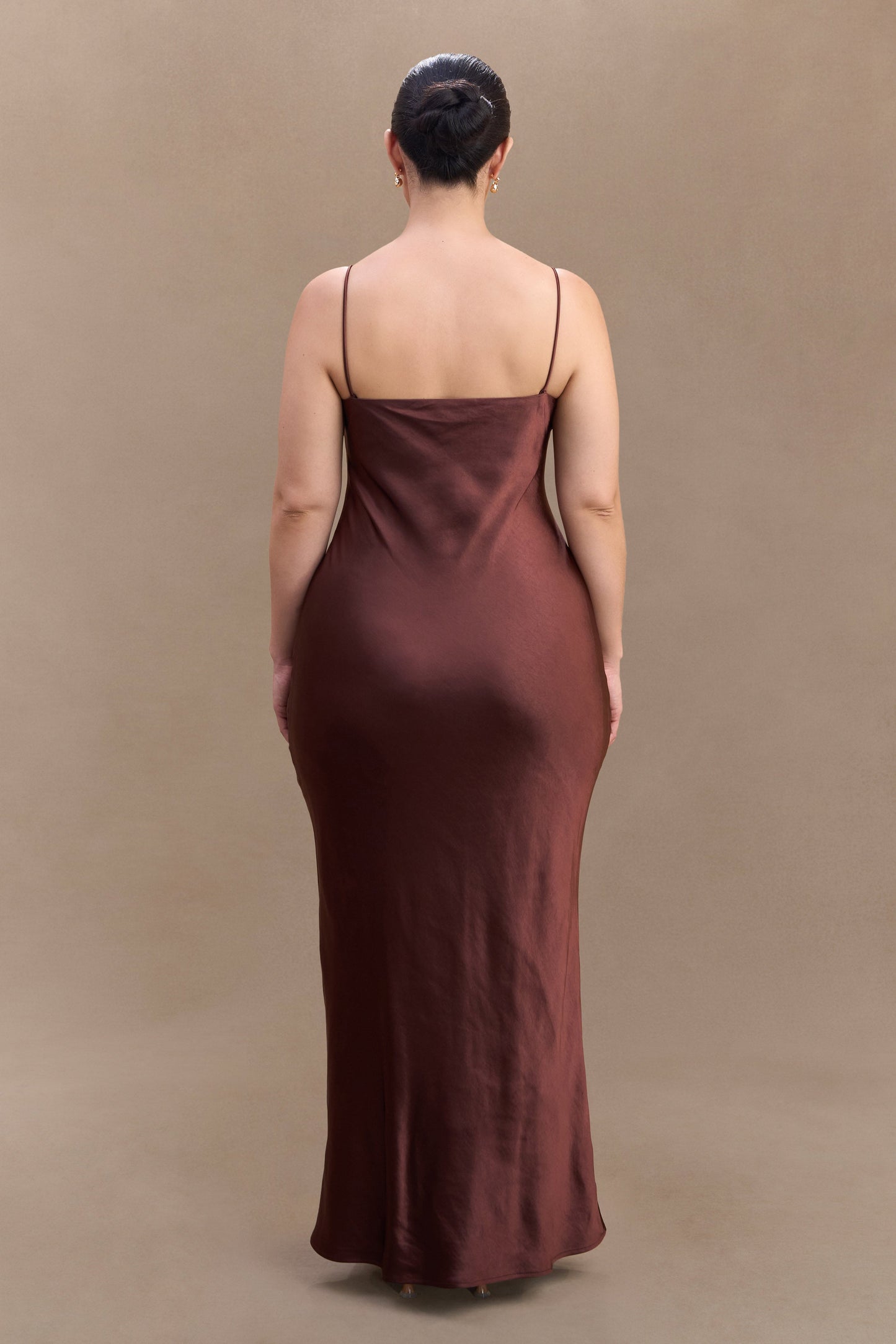 ROF Lilly Sweetheart Saten Maxi Elbise - Bitter Çikolata