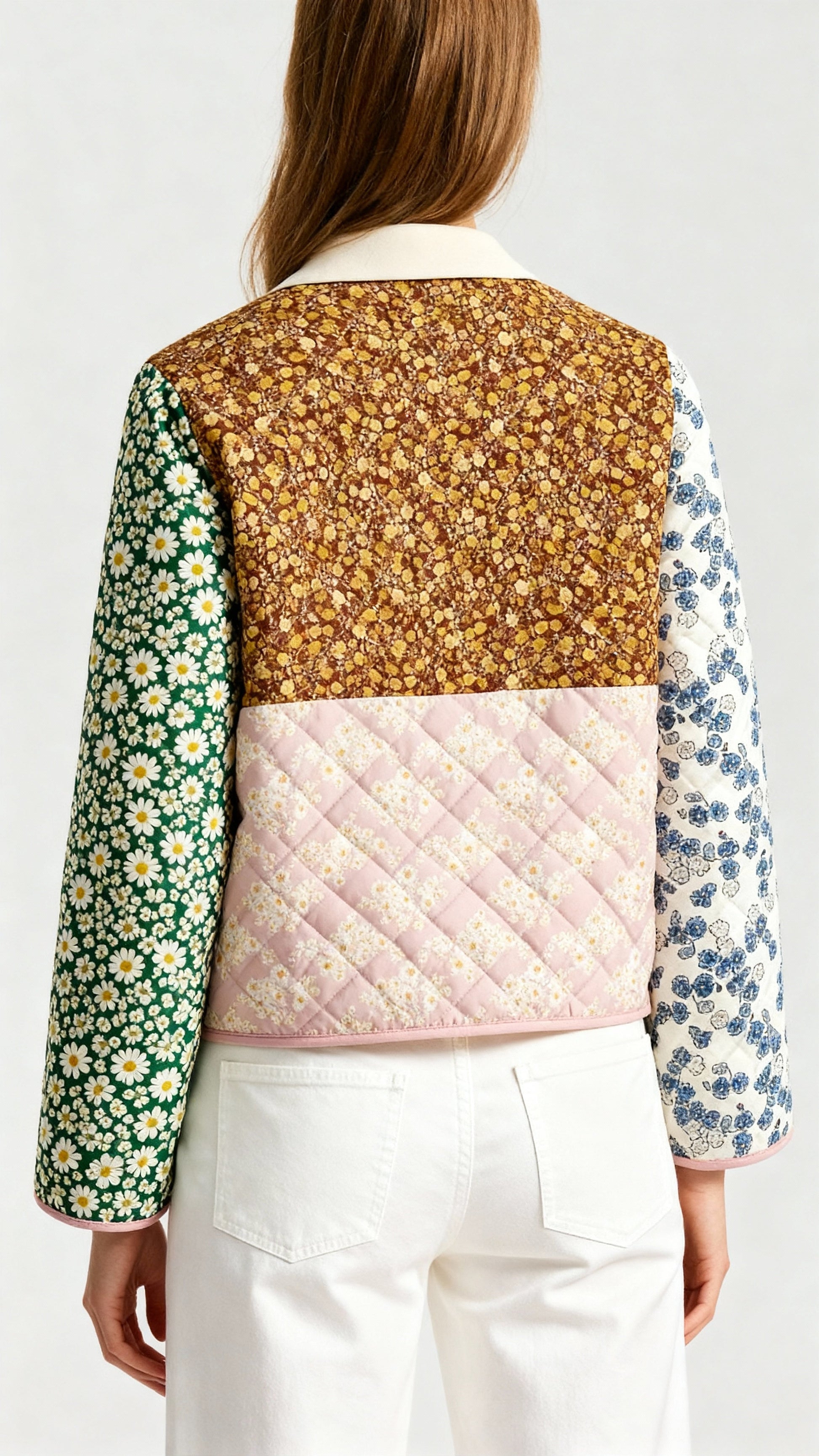 Açık Patchwork Ceket Uzun Kol Çok Renkli Dokuma | Lorlia