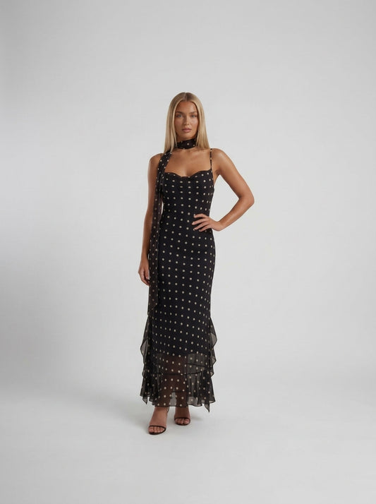 Puantiyeli Maxi Elbise | Lorlia