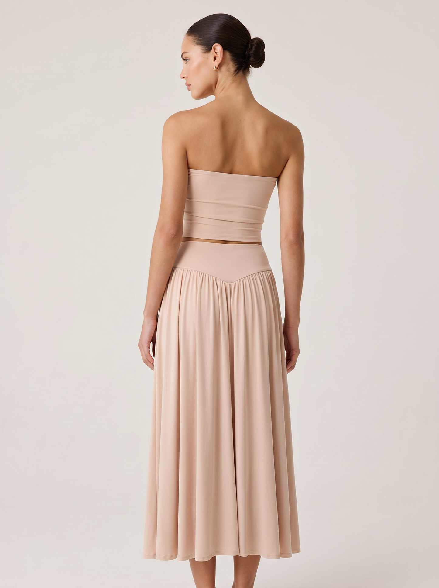 Strapless Knot Bağcıklı Tube Top + Yüksek Bel Curved Yoke Balletcore A-Line Midi Etek Set | Lorlia