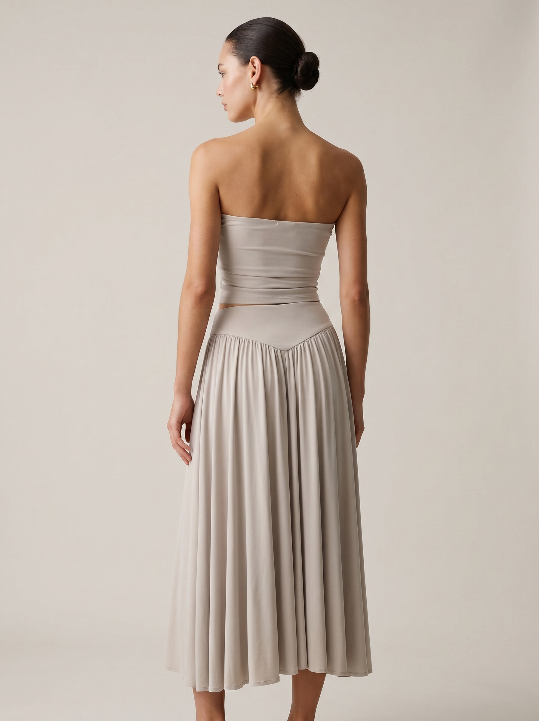 Strapless Knot Bağcıklı Tube Top + Yüksek Bel Curved Yoke Balletcore A-Line Midi Etek Set | Lorlia