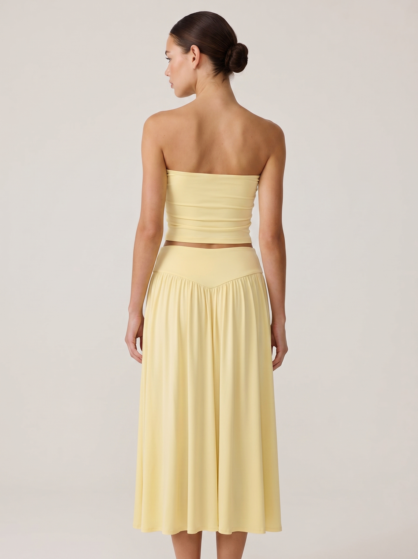 Strapless Knot Bağcıklı Tube Top + Yüksek Bel Curved Yoke Balletcore A-Line Midi Etek Set | Lorlia