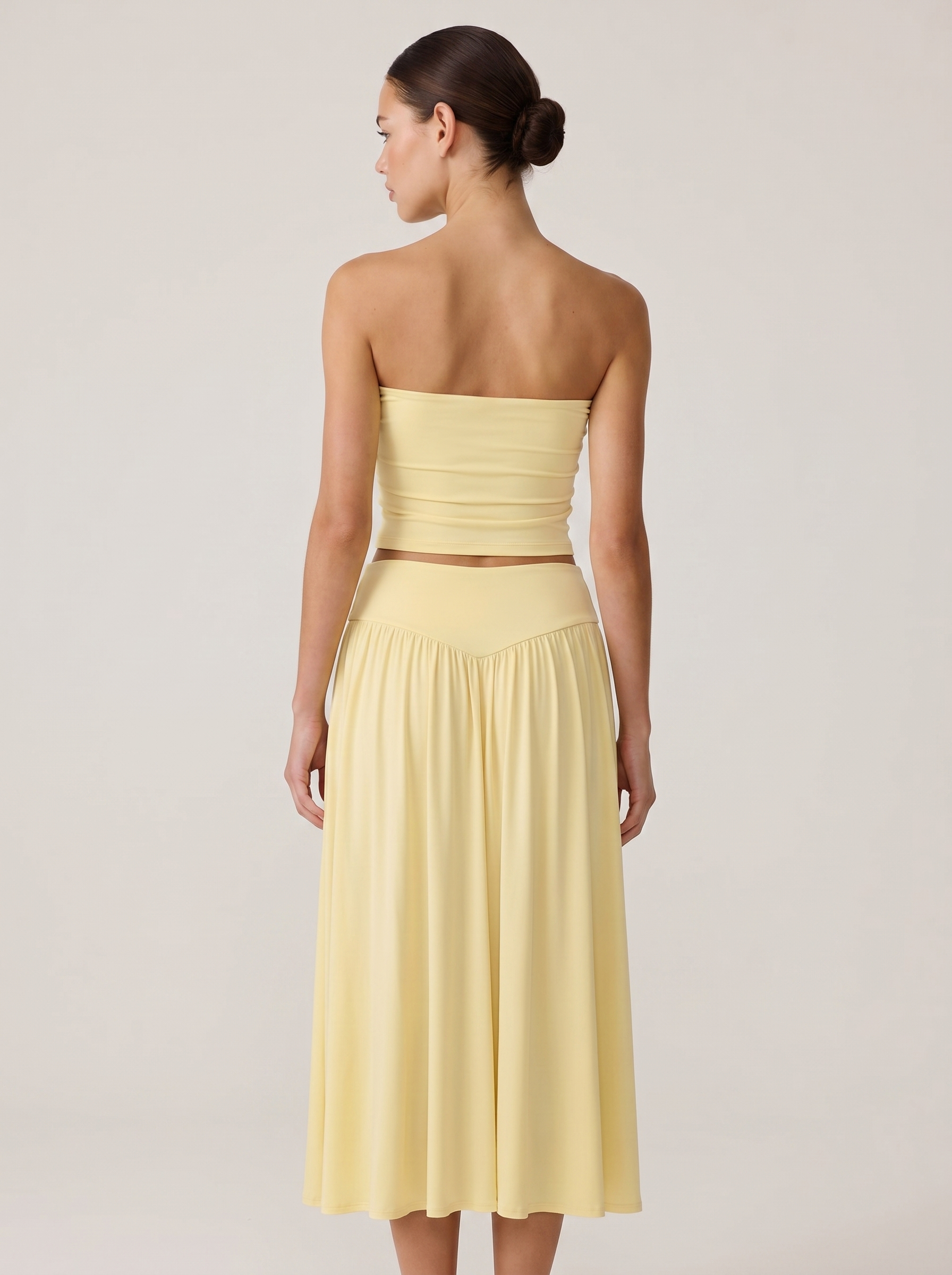 Strapless Knot Bağcıklı Tube Top + Yüksek Bel Curved Yoke Balletcore A-Line Midi Etek Set | Lorlia